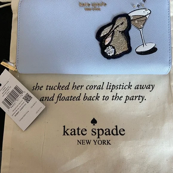 Kate Spade Blue Wallet with Cocktail Design - Picture 1 of 6